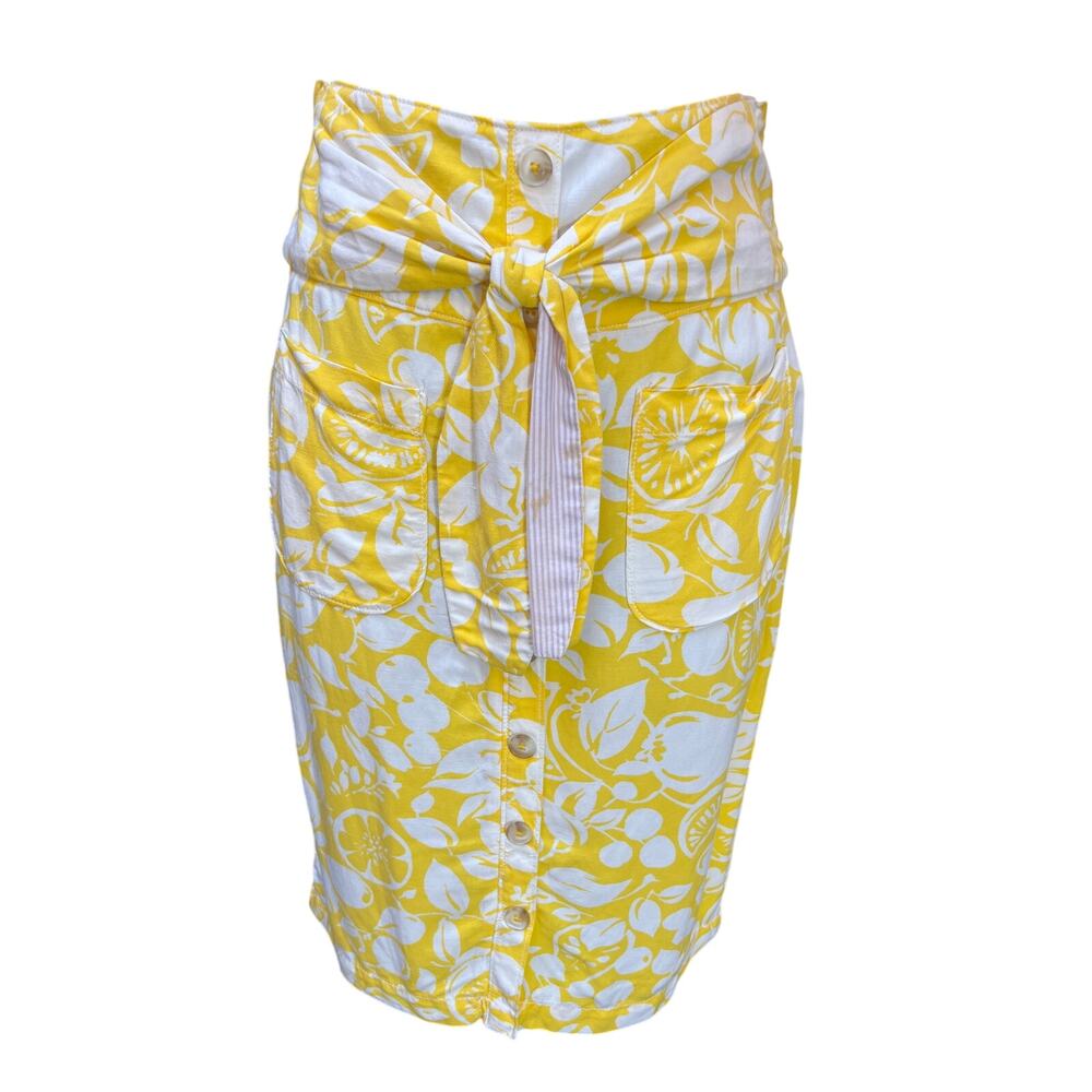 Anthropologie Conversations Lemon Midi Skirt Linen Blend Yellow Women's Size 2